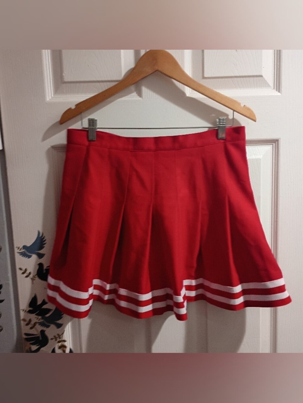 Red Pleated A-Line Skirt with White Stripe Trim NWOT